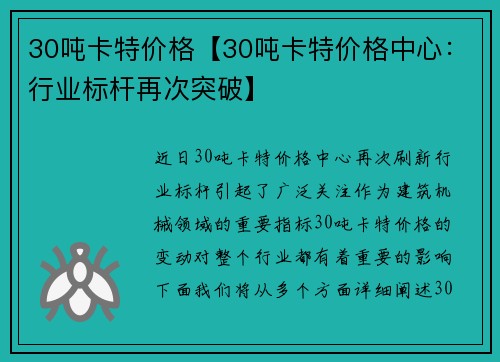 30吨卡特价格【30吨卡特价格中心：行业标杆再次突破】