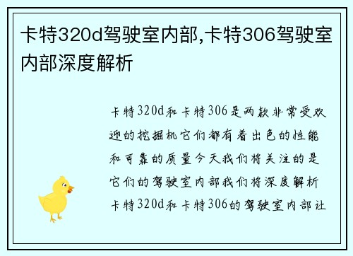 卡特320d驾驶室内部,卡特306驾驶室内部深度解析