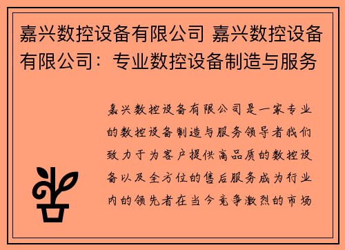 嘉兴数控设备有限公司 嘉兴数控设备有限公司：专业数控设备制造与服务领导者